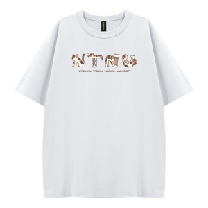 【已預購結束，11/23陸續出貨】師大畢聯會合作款_NTNU小花落肩寬版短T_白